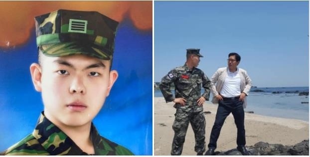 국민의힘 조수진 의원이 12일 페이스북을 통해 공개한 곽상도 의원 아들(왼쪽) 증명사진과 송석준 의원 본인 및 아들 사진.