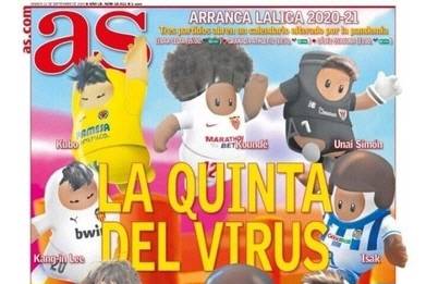 이강인(왼쪽부터)과 일본 선수 구보만 찢어진 눈으로 표현한 아스의 표지.