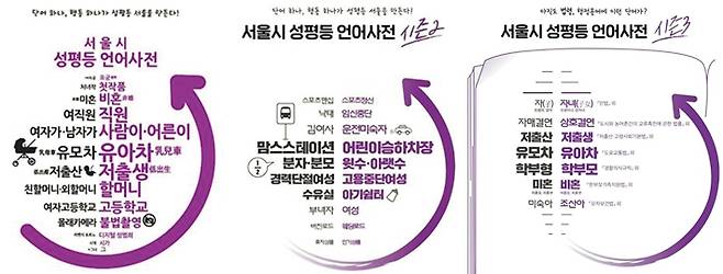 ‘서울시 성평등 언어사전’ 시즌1, 2, 3(왼쪽부터) 표지.