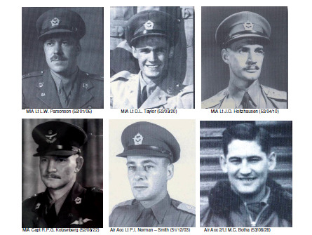 The South African Air Force No.2 Squadron members who were listed as ’Killed in Action“, ’Missing in Action“ or who died in ’Fatal Aircraft Accidents“ and whose remains have not yet been found. [SOUTH AFRICAN AIR FORCE MUSEUM/ SOUTH AFRICAN KOREAN WAR VETERANS ASSOCIATION]