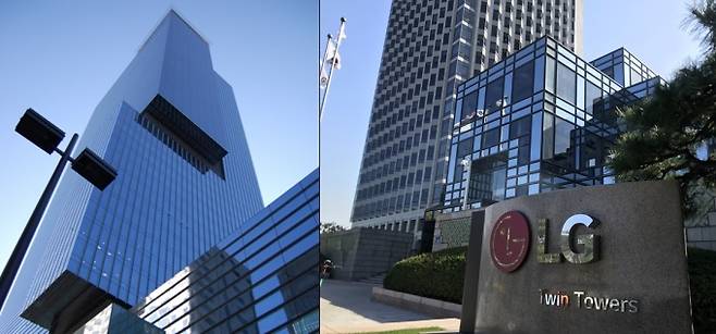 ▲삼성전자 서초사옥(왼쪽)과 LG전자 트윈타워.(사진제공=각 사)
