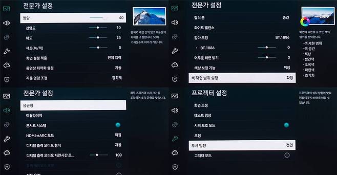 전문가 설정을 통해 영상 감상에 필요한 세부 기능을 자세히 조절할 수 있다. 출처=IT동아
