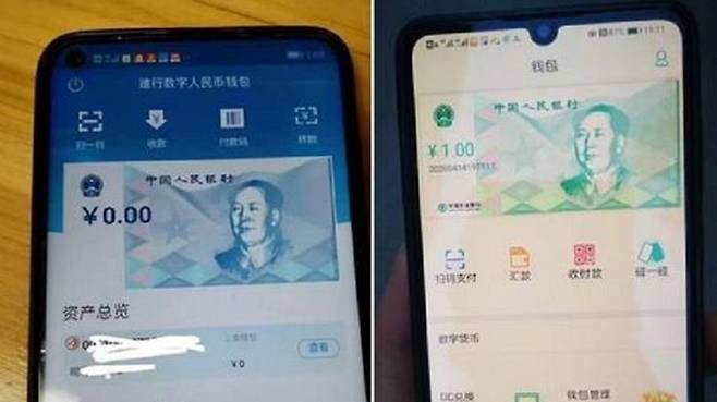 인터넷 유출된 중국 시중은행의 법정 디지털 화폐 전자지갑 (사진=신랑재경 캡처, 연합뉴스)