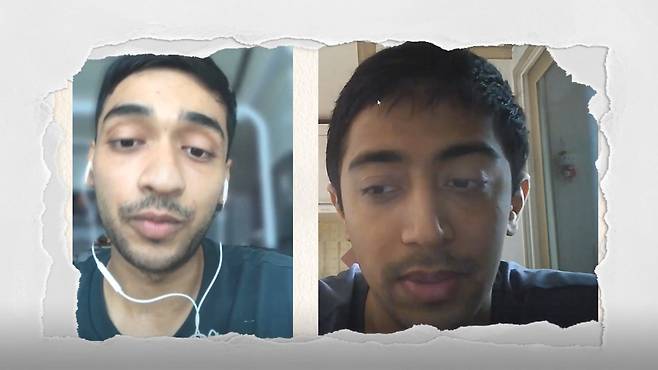 방글라데시 유튜버 '팀 아짐키야'를 두고 국내 방글라데시 유학생들의 의견은 엇갈린다. 카이를 알람 소부즈(25·왼쪽)와 모하마드 압둘아지즈(24)가 밀실팀과 인터뷰하는 모습. 이시은 인턴