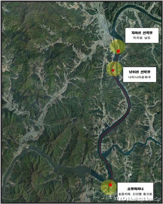 가평 북한강 유람선 시범운항 노선(안). 사진제공=가평군