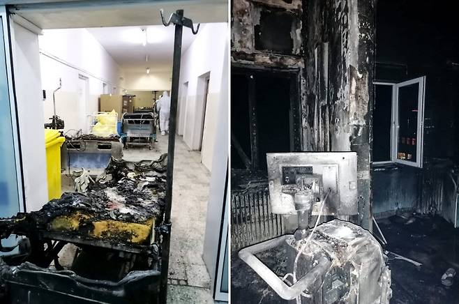 현지시간으로 14일 밤, 루마니아의 한 병원에서 대형 화재가 발생해 16명 이상의 사상자가 발생했다. 까맣게 타 버린 중환자실 내부와 병원 침대들(사진=AP 연합뉴스)