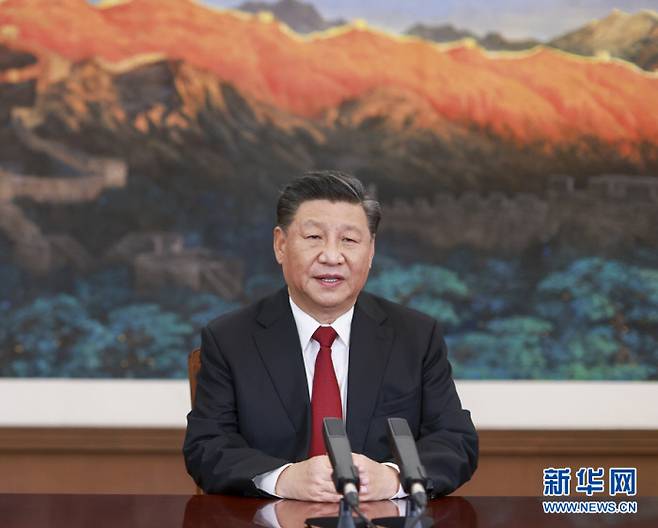 시진핑 중국 국가주석이 19일 아시아태평양경제협력제(APEC) CEO 대화에서 화상 연설을 하고 있다. 신화망