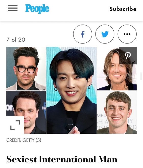 방탄소년단 정국, '2020 가장 섹시한 인터내셔널 남성' 1위 선정