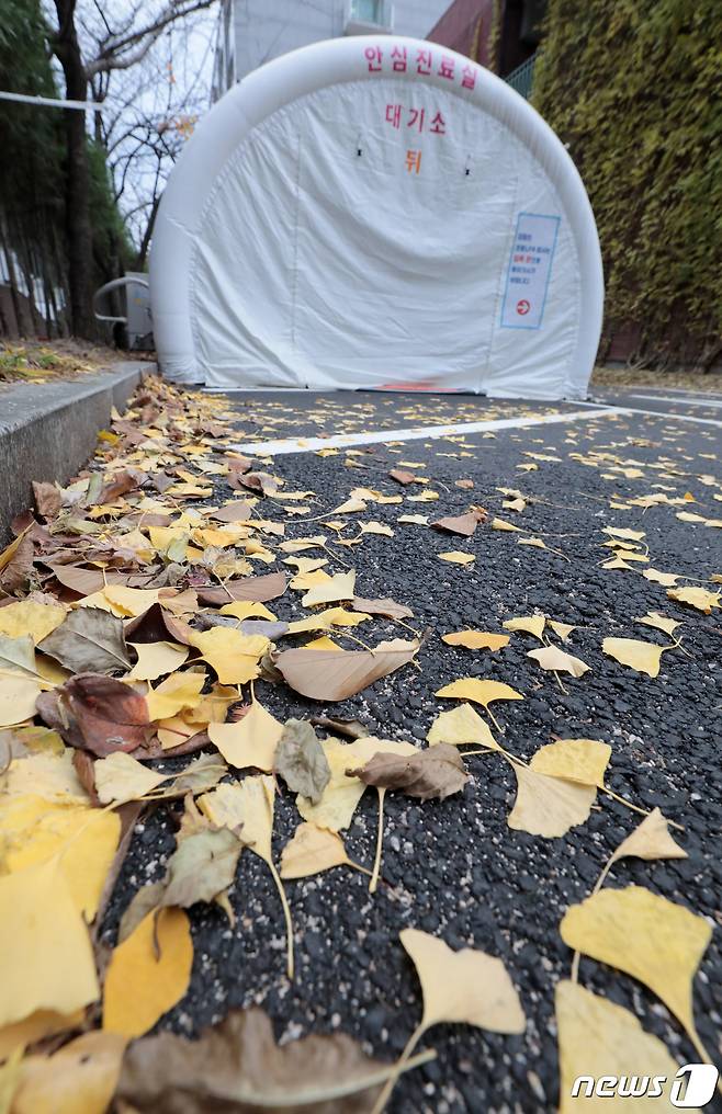 20일 서울 중구 국립중앙의료원 선별진료소 앞에 낙엽이 떨어져 있다. © News1 이성철 기자