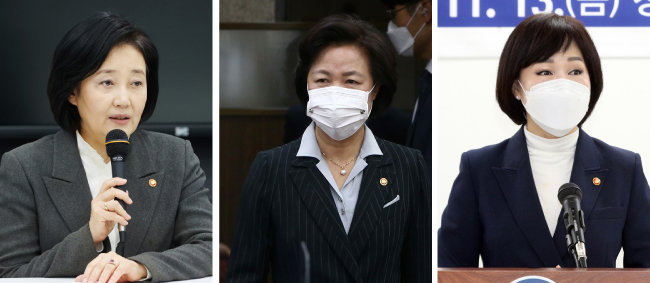박영선 중소벤처기업부 장관, 추미애 법무부 장관, 전현희 국민권익위원장(왼쪽부터).