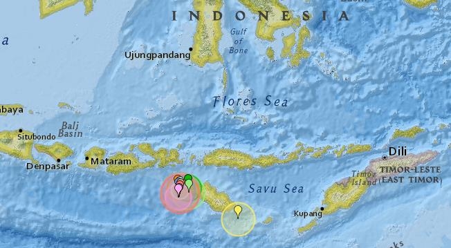 8월부터 인도네시아 숨바섬에 발생한 지진 표시 [Earthquake Track 홈페이지 캡처]