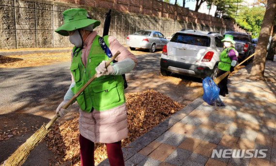 본격적인 낙엽 시기를 맞아 노인일자리 참여자들이 이면도로·산책로 환경정비사업을 추진하고 있다. 뉴시스 제공