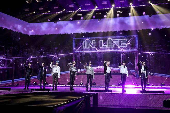 K-pop boy band Stray Kids’ online concert “Unlock: Go Live In Life” takes place in Seoul on Sunday. (JYP Entertainment)