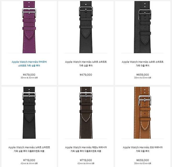 애플 및 에르메스 매장에서 판매 중인 다양한 애플워치 에르메스 밴드 [애플 홈페이지 캡처]