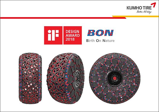 디자인 상 받은 금호타이어의 비공기압식 콘셉트 타이어 'BON'. /사진제공=금호타이어