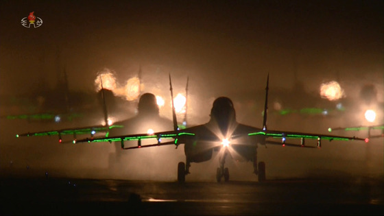 An official Korean Central Television broadcast showing military jets at a massive military parade held in October to commemorate a party anniversary. [YONHAP]