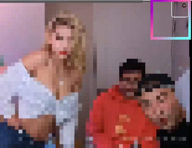 우측 상단에 ‘19’라고 적힌 표시가 있다. 이는 현재 방송상태가 19세 미만 시청 불가임을 의미한다. [아프리카TV 캡처]