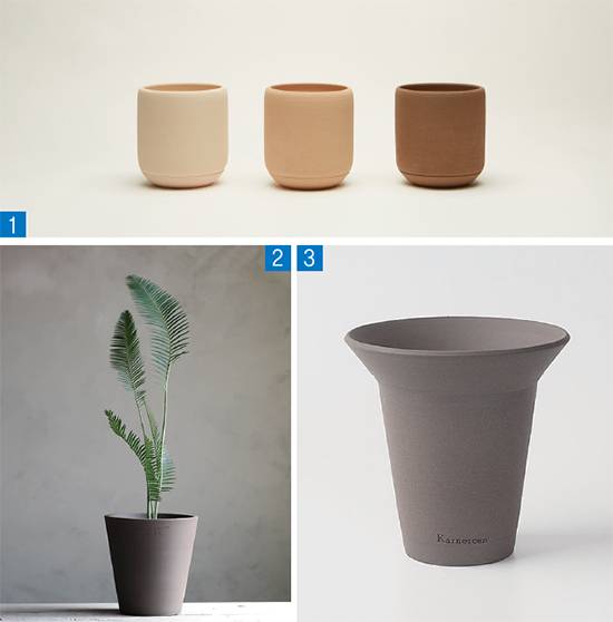 1. 컬러, 라인의 심미적 가치를 높인 스프라우트 화분
2. 국내 토분 디자인의 물꼬를 튼 두갸르송 화분
3. 세심하고 모던한 라인의 카네즈센 화분