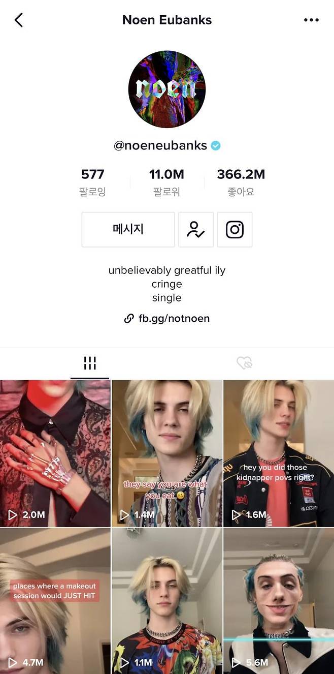 노엔 유뱅크스의 틱톡 계정.