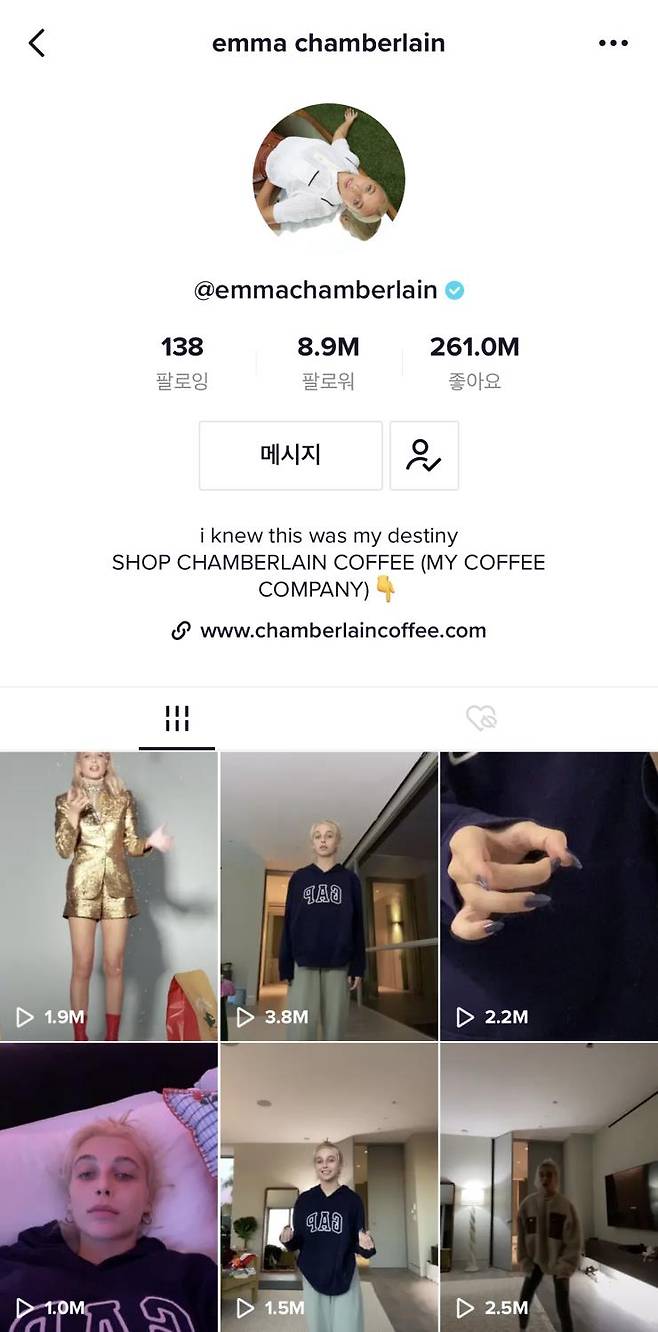 엠마 체임벌린의 틱톡 계정.
