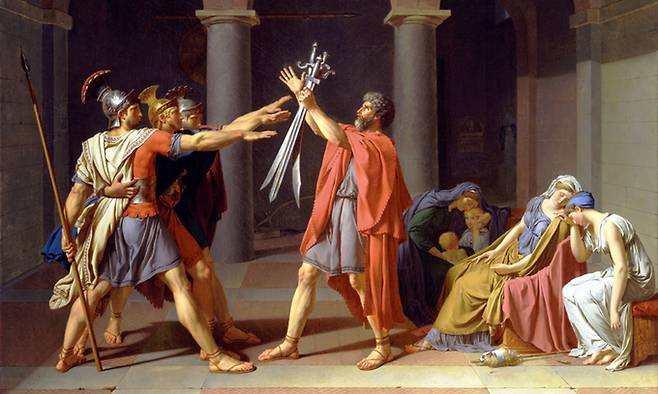 프랑스의 신고전주의 화가 자크 루이 다비드가 그린 ‘호라티우스 형제의 맹세’는 서구인들이 고대 로마식 경례법이 존재했다고 착각하게 만든 작품이다.