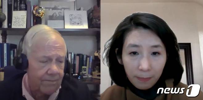 세계적인 투자가 짐 로저스 로저스홀딩스 회장(좌)이 15일 뉴스1과 스카이프를 통해 화상 인터뷰를 하고 있다. © 뉴스1