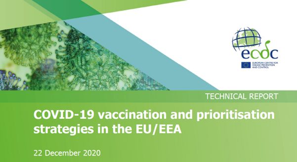 지난 22일(현지시각) ECDC가 발간한 ‘코로나19 백신 접종과 우선순위 설정(prioritisation) 전략’ 보고서 표지./ECDC 보고서 캡처