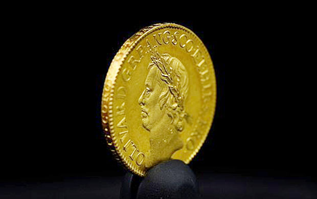 영국 혁명가 올리버 크롬웰의 초상이 새겨진 금화가 경매에 나왔다. 시작가는 15만 파운드(약 2억 2000만 원)다./사진=런던 경매사 딕스누넌웹