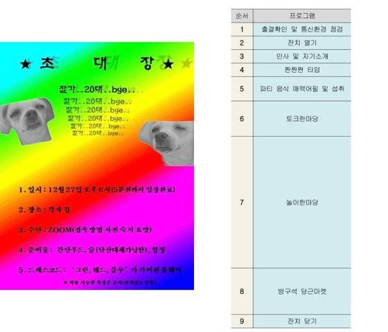 서울 마포구에 거주하는 전모(29)씨가 '20대 마지막 송년회'를 준비하며 만든 포스터와 타임테이블. 독자제공