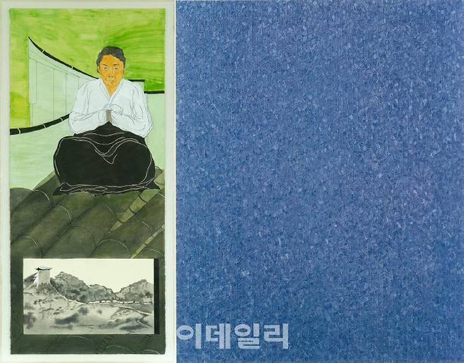 윤석남 ‘강주룡 초상’(2020)와 정상화 ‘무제’(1986). 한국 여성주의 미술의 대모인 윤석남은 2월 학고재갤러리 개인전, 한국 모더니즘 회화를 대표하는 정상화는 5월 국립현대미술관 회고전에 각각 나선다. 윤석남은 10월 일민미술관에서 홍승혜·이은새와 함께 여는 기획전에도 참여한다(사진=학고재갤러리·국립현대미술관).