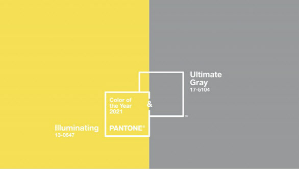 글로벌 색채 연구소 팬톤이 2021년 ‘올해의 컬러’로 선정한 ‘일루미네이팅’과 ‘얼티미트 그레이’.(사진=팬톤 홈페이지)