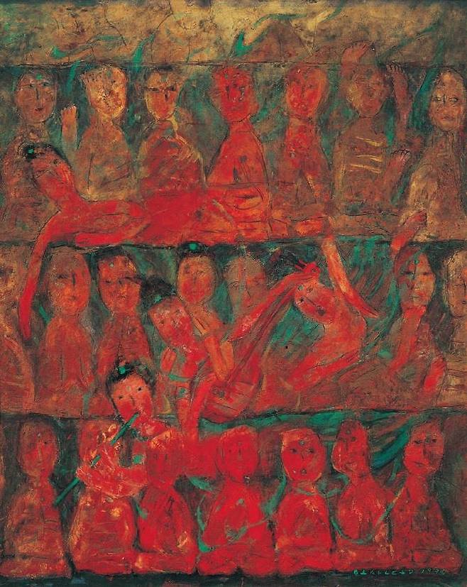 오태학 '飛天', 162x130cm, 지본암채, 1990 [갤러리나우 제공. 재판매 및 DB 금지]