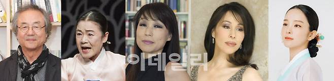 좌로부터 배우 정동환, 소리꾼 안숙선, 작곡가 진은숙, 소프라노 신영옥, 소리꾼 송소희