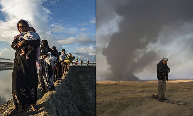 세계 각지 난민의 여정을 함께한 조진섭, 전해리 사진가의 온라인 전시가 3월 31일까지 열린다. 왼쪽은 조진섭, 오른쪽은 전해리 사진가의 작품.