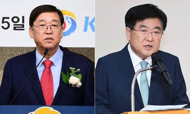 정지택 한국야구위원회 총재(왼쪽), 권오갑 한국프로축구연맹 총재