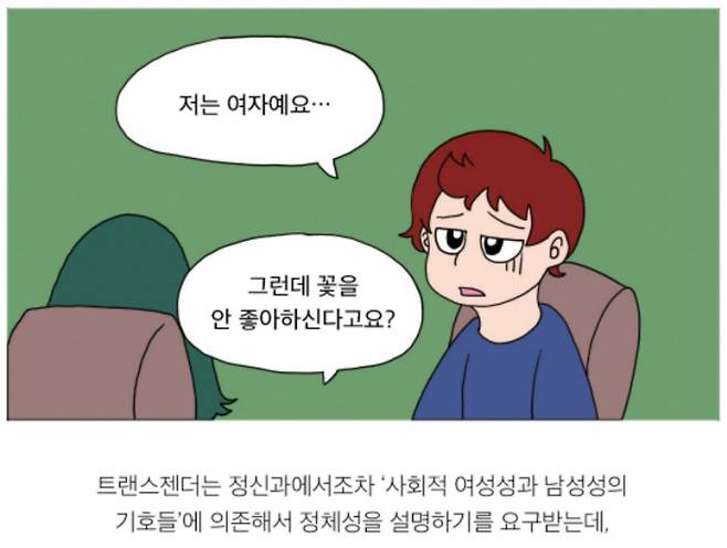 심지어 의료적·법적 트랜지션에 필수적인 성전환증 진단을 내리는 정신과 의사 다수는 여전히 사회적 여성성과 남성성의 기호를 물으며 성별 정체성을 확인한다. <내 이름은 샤이앤, 나는 트랜스젠더입니다>의 한 장면. 꿈꾼문고 제공