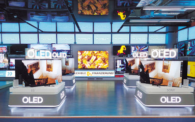 독일 베를린의 한 전자제품 매장에 전시된 OLED TV 제품들. [LG디스플레이 제공]