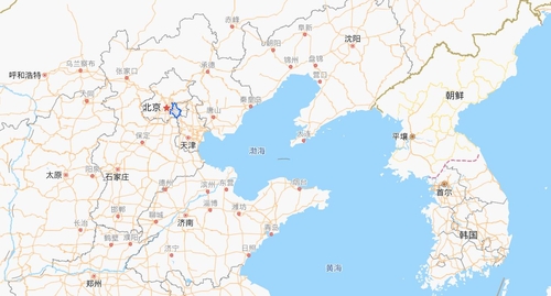 '전시상태'에 들어간 베이징 퉁저우구(파란색 표시) [바이두 지도 캡처. 재판매 및 DB 금지]