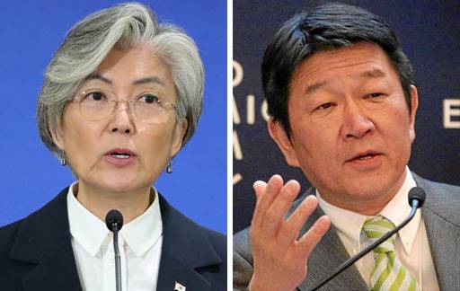 강경화 외교부 장관(왼쪽), 모테기 도시미쓰 일본 외무상. 세계일보 자료사진