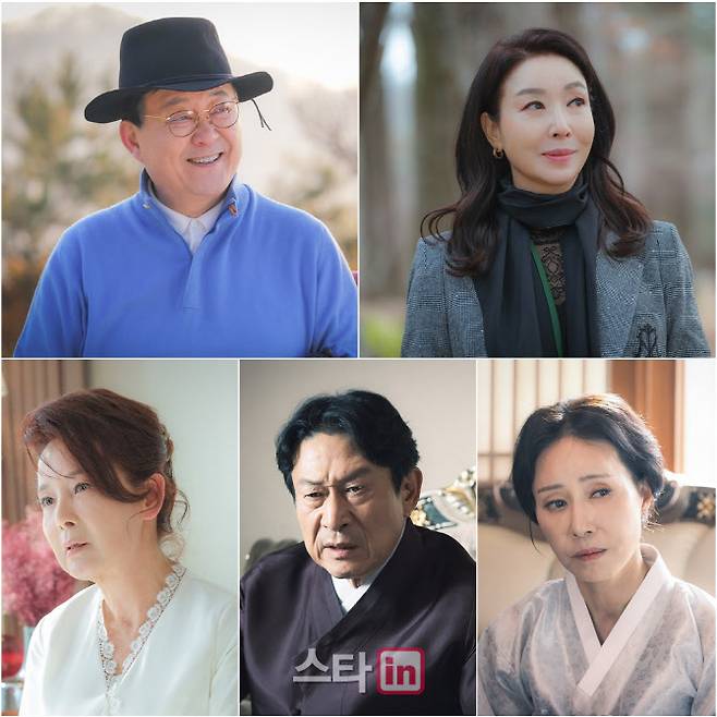 TV조선 새 주말 미니시리즈 ‘결혼작사 이혼작곡’에 출연하는 배우 노주현, 김보연, 이효춘, 김응수, 이종남(사진=지담 미디어).