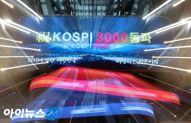 지난 7일 서울 여의도 한국거래소 전광판에 종가 기준 지수인 3031.68이 표시되고 있다. [사진=조성우 기자]