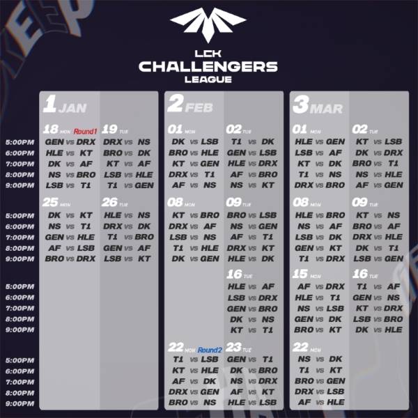 LCK 챌린저스 리그 일정표(사진=한국e스포츠협회 제공).