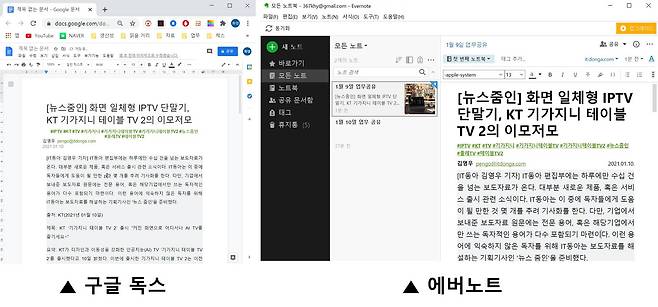 문서 작성을 자주 하는 학생, 직장인이 자주 사용한다. 출처: 구글 독스, 에버노트