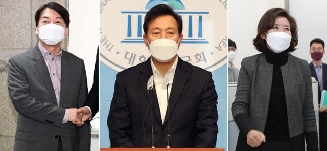 안철수(왼쪽부터) 국민의당 대표, 오세훈 전 서울시장, 나경원 전 의원. 오대근 기자·연합뉴스