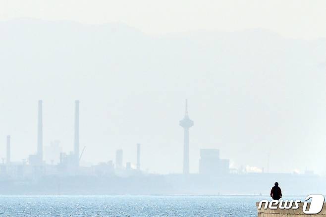 13일 경북 포항시 전역이 희뿌연 미세먼지로 뒤덮여 있다. 2021.1.13/뉴스1 © News1 최창호 기자