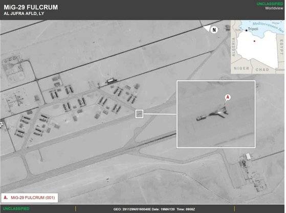 리비아에 배치된 러시아의 MiG-29 전투기. 러시아의 민간군사기업(PMC)인 바그네르 그룹을 지원하기 위해 러시아 정부가 보냈다. [미국 국방부]