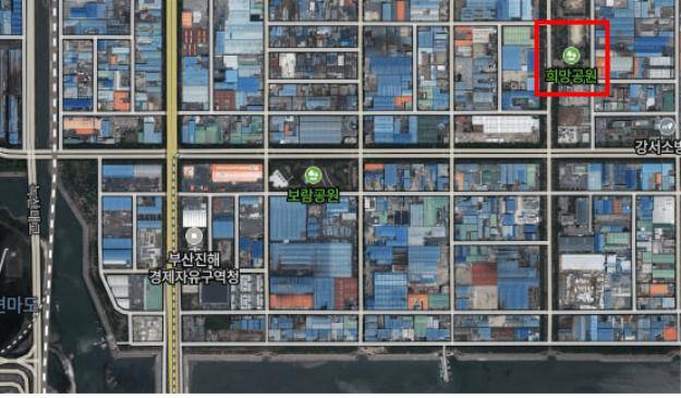 부산시가 강서구 서부지역 산업공단 근로자를 대상으로 ‘찾아가는 이동 선별검사소’를 운영한다. 사진은 임시선별검사소가 설치되는 녹산국가산업단지 내 희망공원 위치도. /사진=부산시