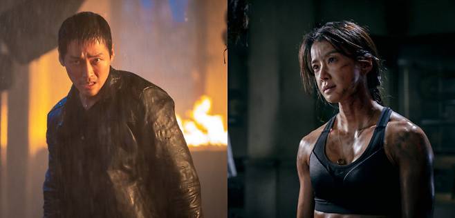 tvN 드라마 <낮과밤>(왼쪽)과 넷플릭스 시리즈 <스위트홈>의 김선웅 무술감독은 “두 작품 모두 판타지와 리얼리티 사이를 오가는 수위를 조절하는데 중점을 두었다”며 “<낮과밤>의 하얀밤 출신 능력자들과 <스위트홈>의 각종 괴물들의 능력을 명확하게 표현하면서 능력의 한계치를 넘지 않도록 해서 설정이 파괴되지 않게 연출하는 것이 중요했다”고 말했다. tvN·넷플리스 제공 제공