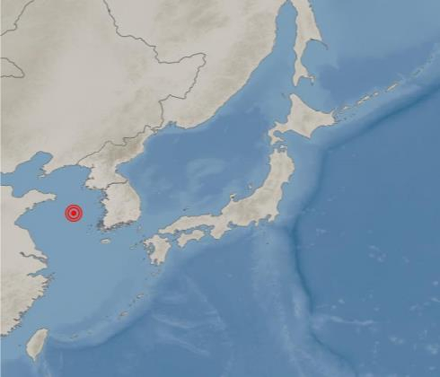 중국 칭다오 동쪽 332㎞ 해상에서 규모 4.6 지진./기상청 제공