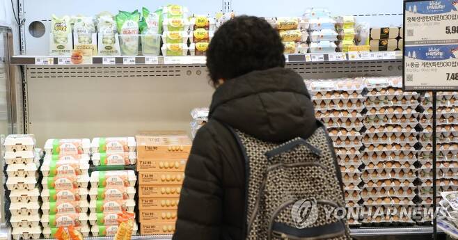 달걀 사세요. 지난 17일 롯데마트 서울역점에서 시민들이 달걀을 구매하고 있다. [연합뉴스 자료사진]